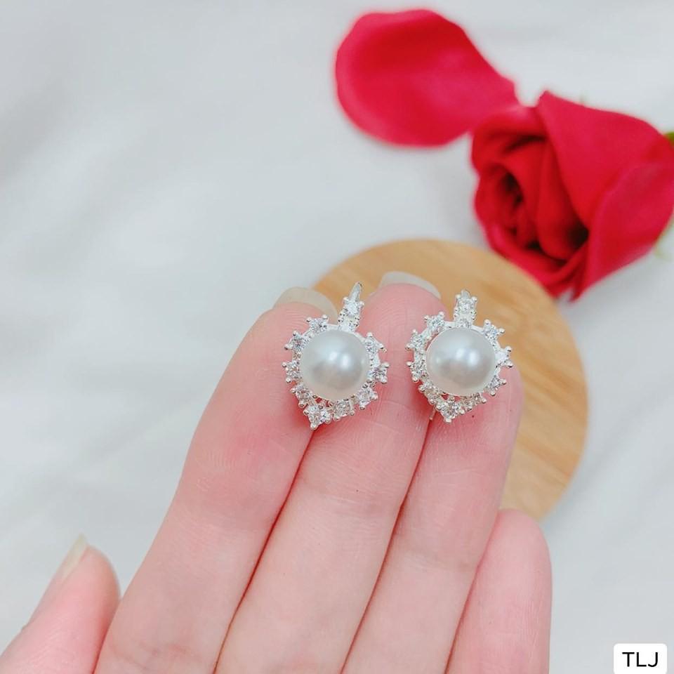 Bông tai bạc hình tim chốt bấm cao cấp chất liệu bằng bạc s925 SA0105