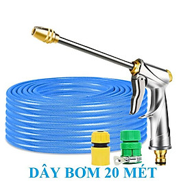 Bộ dây vòi xịt nước rửa xe, tưới cây . tăng áp 3 lần, loại 20m 206701-2 đầu đồng, cút, + tặng đai