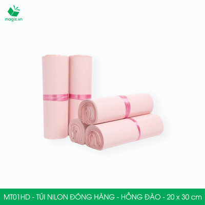 MT21HD - 32x45 cm  - Túi nilon gói hàng - 100 túi niêm phong đóng hàng màu hồng đào