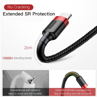 Cáp sạc Baseus Cafule 2.A dài 3m cho iPhone 5/6/7/8/X/XS/XS Max - Hàng chính hãng