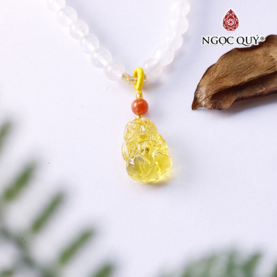 Chuỗi hạt đá mặt trăng hạt 5mm phối tỳ hưu đá hổ phách - Ngọc Quý