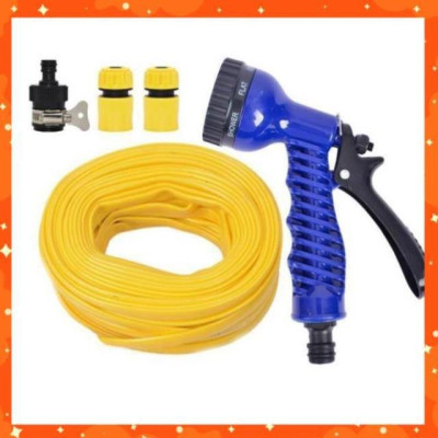 Bộ dây tăng áp 3 lần vòi xịt nước rửa xe, tưới cây loại 20m (cút nhựa nối nhựa đen) 206843