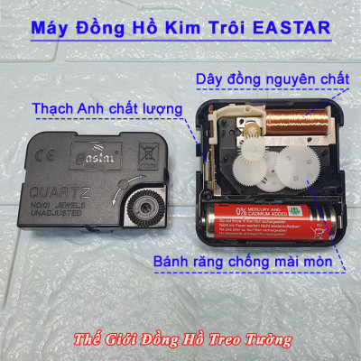 Đồng Hồ Treo Tường KIM TRÔI DẠ QUANG EASTAR – Số Nổi 3D – Viền Vàng Champagne – Tặng Pin Maxell