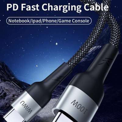 Cáp Wiwu F15 Cyclone PD 100W fast charge Cable Tương thích với Máy tính xách tay/ Ipad/ Điện thoại/ Bảng điều khiển trò chơi , sạc siêu nhanh USB C sang USB C - Hàng chính hãng