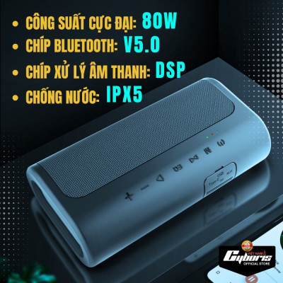 Loa Bluetooth Cyboris T9, Công suất 80W, Chống nước IPX5, Pin 10400mAh. Loa siêu Bass. Hàng Chính Hãng. Bảo hành 18 tháng