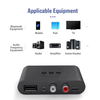 Thiết Bị Nhận Bluetooth, NFC Cho Loa Và Amply Hỗ Trợ Cổng 3.5mm, AV, USB Bộ Thu Phát Bluetooth 5.0 2 in 1 - Chế độ chuyển đổi linh hoạt, Âm Thanh HD, Độ Trễ Thấp, Khoảng Cách Trên 10m Chip thông minh, Cổng kết nối đa dạng RCA AUX USB - Hàng Chính Hãng