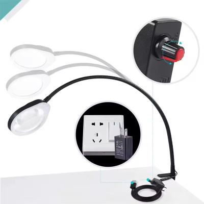 Kính lúp gắn bàn có đèn TERINO DE-7SB (phóng đại 8X và 15X, Led, màu đen) - Hàng chính hãng