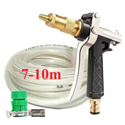 Bộ dây vòi xịt nước rửa xe, tưới cây .tăng áp 3 lần,loại 7m,10m 206236 đầu đồng,đai,nối nhựa v+tặng túi đựng bút