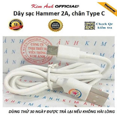 Dây sạc Ham mer chân cắm Type C dòng điện 2A, Kim Ánh bảo hành hàng chính hãng 1 năm