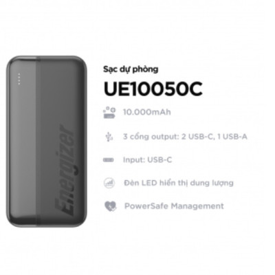 [ Hàng Chính Hãng ] Pin sạc dự phòng cao cấp Energizer UE10050CCBK 10000mAh - Sạc Nhanh PD - BH 12 tháng