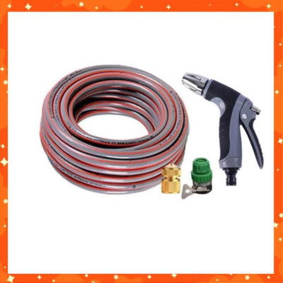 Bộ dây vòi xịt nước rửa xe,tưới cây tăng áp 3 lần 7-10m(cút đồng nối nhựa xanh) 206817 