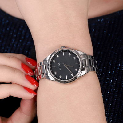 Đồng Hồ Nữ Bulova Đính Kim Cương Dây Thép Không Gỉ 96P198 - Mặt Xà Cừ