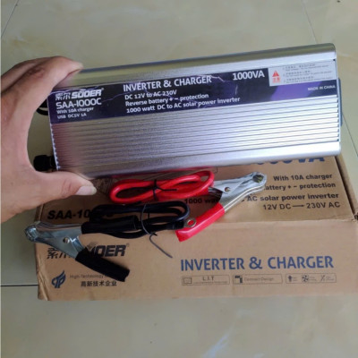 chuyển đổi điện 12v lên 220v 1000w CÔNG SUẤT ĐỦ có sạc ắc quy 10a 2IN1 dây đồng hồ