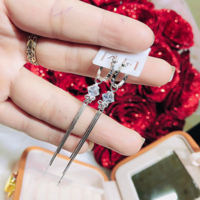 Bông tai bạc thời trang hồ điệp tua trai thả dài chất liệu bằng bạc s925 SA0905