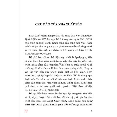 Sách - Luật Xuất Cảnh, Nhập Cảnh Của Công Dân Việt Nam (Hiện Hành) (Sửa Đổi, Bổ Sung Năm 2023) - NXB Chính Trị Quốc Gia
