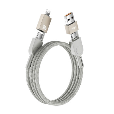 Cáp Sạc Đa Năng 4in1 sạc nhanh 100W dài 200cm USB-C + USB-A ra Type-C + L cho iPhone / cho iPad/ cho Macbook Laptop / Điện thoại thông minh hiệu WIWU Raptor - Chống Rối, Siêu Bền, Chip Thông Minh Tích Hợp, Sạc An Toàn - Hàng nhập khẩu