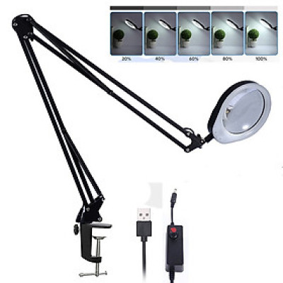 Kính lúp công nghiệp gắn bàn có đèn TERINO DE-27B (phóng đại 10X và 20X, Led, màu đen) - Hàng chính hãng