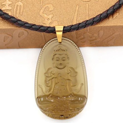 Dây chuyền mặt phật Đại Nhật Như Lai thạch anh khói 5cm + dây da - phật bản mệnh tuổi Mùi, tuổi Thân