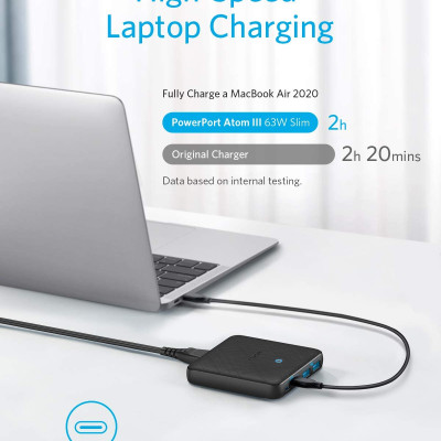 Sạc Anker 4 cổng, công suất 63w, PowerPort Atom III Slim - A2046