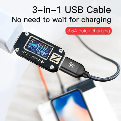 Cáp sạc và truyền dữ liệu tốc độ cao Baseus Three Primary Colors tích hợp 3 đầu kết nối Type C, Android và IP - Hàng chính hãng
