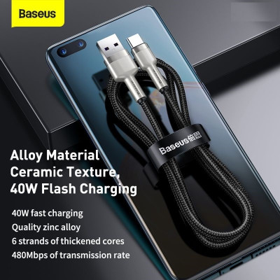 Cáp sạc nhanh siêu bền Baseus Cafule Metal Data Cable USB to Type-C 40W 2m (Hàng nhập khẩu)