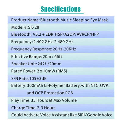 Mặt Nạ Che Mắt Ngủ Có Tai nghe Bluetooth 5.2 Nghe Nhạc Thư Giãn, Tập Luyện Yoga, Tránh ánh sáng và âm thanh, tích hợp tiếng ồn trắng - Hàng Chính Hãng