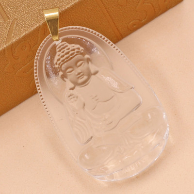 [Tuổi Tuất, Hợi] Mặt Dây Chuyền Phật A Di Đà Đá Pha Lê Trắng Size Nhỏ 3.6cm & Size Lớn 5cm- Tặng Kèm Móc Inox - Phong Thủy 868 - May Mắn - Bình An