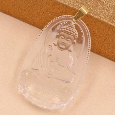 [Tuổi Tuất, Hợi] Mặt Dây Chuyền Phật A Di Đà Đá Pha Lê Trắng Size Nhỏ 3.6cm & Size Lớn 5cm- Tặng Kèm Móc Inox - Phong Thủy 868 - May Mắn - Bình An