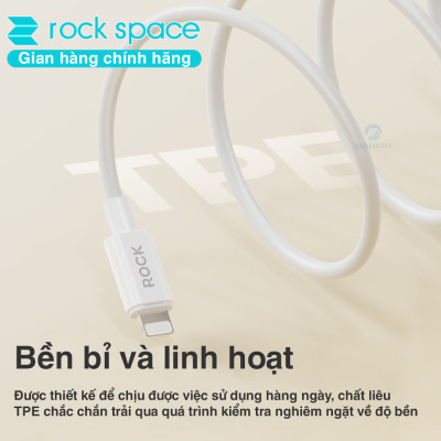Dây cáp sạc nhanh cho ip Rockspace P8 độ dài 1m sạc nhanh ổn định không nóng máy - Hàng chính hãng bảo hành 12 tháng