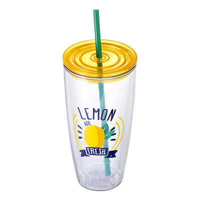 Ly nhựa 2 lớp Lock&Lock màu vàng HAP507YEL 750ml - Hàng chính hãng, có ống hút, có nắp đậy - JoyMall