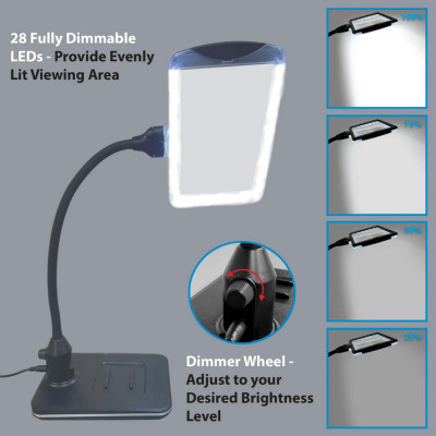 Kính lúp cao cấp để bàn đọc sách, đọc điện thoại Magnipros 1819+CP (4X, có đèn led chống chói và giảm mỏi mắt, có thể để bàn hoặc kẹp bàn)