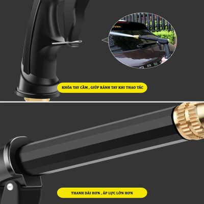 Bộ dây và vòi xịt  rửa xe tưới cây 810-2498-1 (dây trắng-cút nối xanh)
