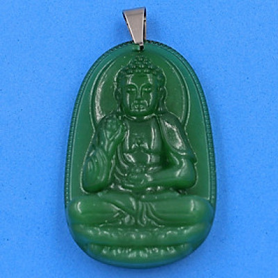 [Tuổi Tuất, Hợi] Mặt Dây Chuyền Phật A Di Đà Đá Thạch Anh Xanh Lá Size Nhỏ 3.6cm & Size Lớn 5cm- Tặng Kèm Móc Inox - Phong Thủy 868 - May Mắn - Bình An