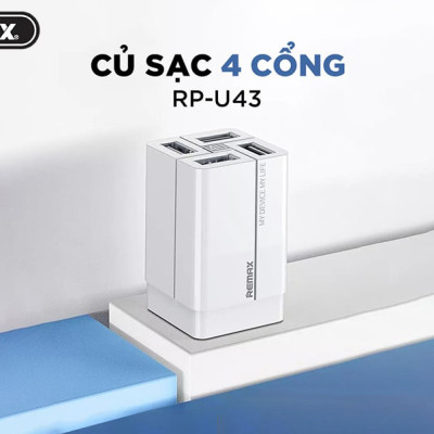 Củ sạc nhanh 4 cổng ra USB công suất 3.4A Remax RP-U43 - Hàng chính hãng