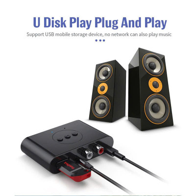 Thiết Bị Nhận Bluetooth, NFC Cho Loa Và Amply Hỗ Trợ Cổng 3.5mm, AV, USB Bộ Thu Phát Bluetooth 5.0 2 in 1 - Chế độ chuyển đổi linh hoạt, Âm Thanh HD, Độ Trễ Thấp, Khoảng Cách Trên 10m Chip thông minh, Cổng kết nối đa dạng RCA AUX USB - Hàng Chính Hãng