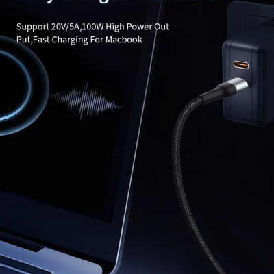 Cáp Wiwu F15 Cyclone PD 100W fast charge Cable Tương thích với Máy tính xách tay/ Ipad/ Điện thoại/ Bảng điều khiển trò chơi , sạc siêu nhanh USB C sang USB C - Hàng chính hãng