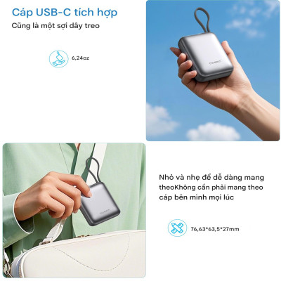 Pin dự phòng sạc nhanh công suất 35W Choetech B832 dung lượng 10000mAh tích hợp cáp sạc Type C (Hàng chính hãng)