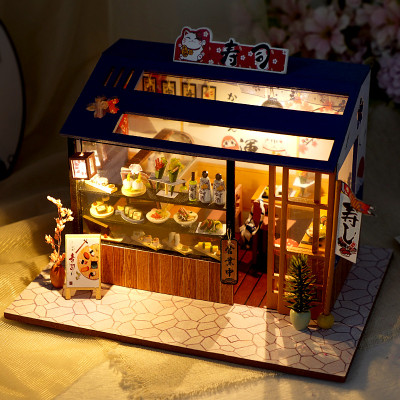 Mô hình nhà búp bê lắp ghép bằng gỗ Mẫu Sushi Shop tặng kèm dụng cụ lắp ghép, keo silicon