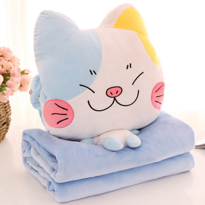 Bộ Chăn Gối Mèo Hoạt Hình 3 IN 1 Mềm Mịn, Chăn gối văn phòng GROFA