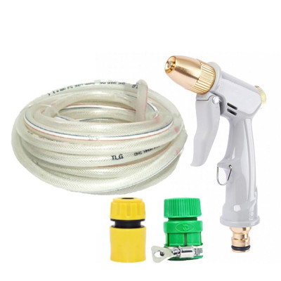 Bộ dây vòi xịt nước rửa xe, tưới cây tăng áp 3 lần, loại 10m (cút nhựa nối nhựa xanh) 206846