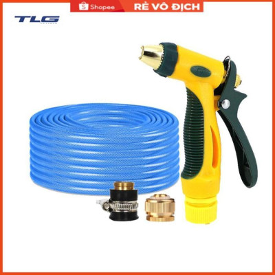 Bộ dây vòi xịt nước rửa xe, tưới cây tăng áp 3 lần,loại 3-5M (nối đồng nhựa đen) 206317