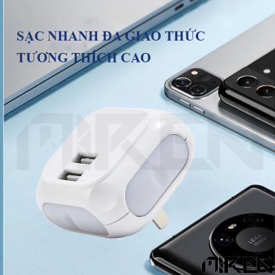 Củ Sạc Adapter 2 Cổng USB Kép Led - Sạc Nhanh 5V3A Công Suất 20W - Hàng Chính Hãng 