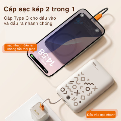 Pin sạc dự phòng sạc nhanh PD 20W ROCKSPACE P28 10.000 mAh Magnetic PD tích hợp cáp sạc nhanh - Hàng chính hãng bảo hành 12 tháng