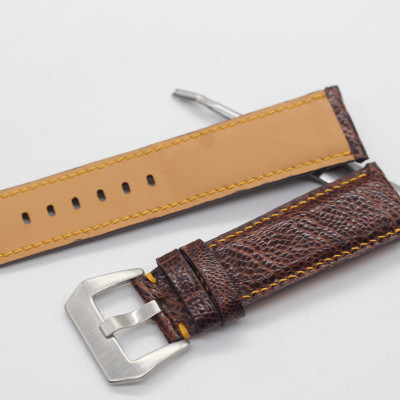 Dây Đồng Hồ Thay Thế Da Đà Điểu Thật Songhan Leather Handmade Màu Nâu Chỉ Vàng lổ To, BH 6 Tháng PROT-00