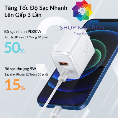Cốc sạc nhanh siêu nhỏ gọn chân tròn Baseus Compact Quick Charger 20W (USB + Type C Dual Port, 20W PD/QC 3.0 Multi Quick Charge Support) dùng cho Samsung / Xiaomi/ Huawei/ OPPO / iPhone/iPad......Hàng chính hãng