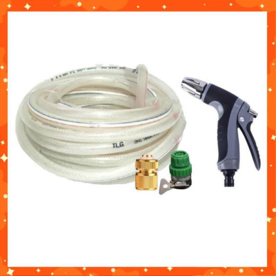 Bộ dây vòi xịt nước rửa xe,tưới cây tăng áp 3 lần 7-10m(cút đồng nối nhựa xanh) 206817 