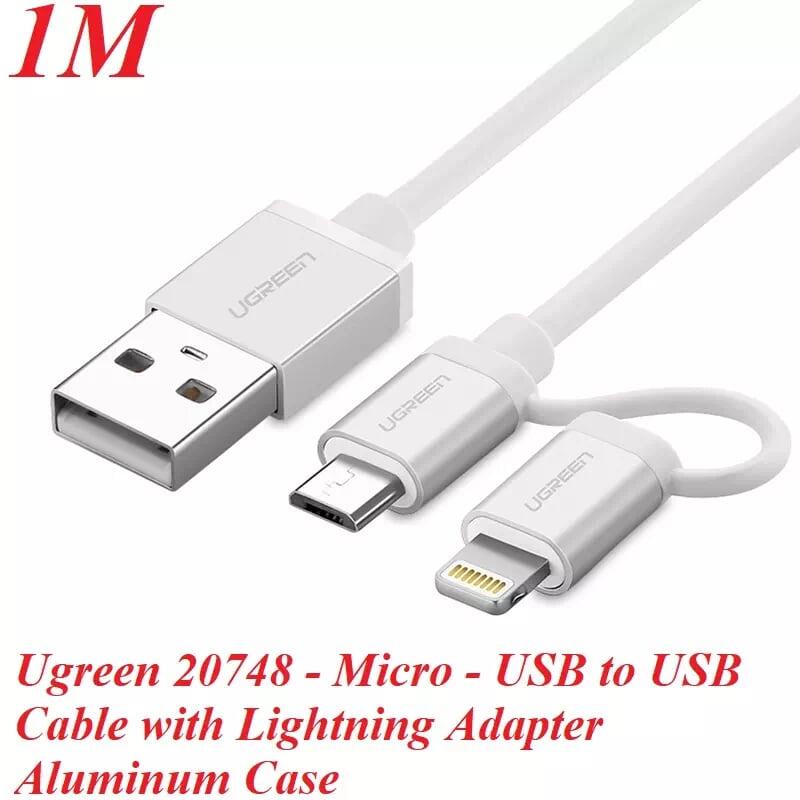 Ugreen UG20748US165TK 1M màu Trắng Cáp sạc đa năng USB sang MicroUSB + Lightning - HÀNG CHÍNH HÃNG