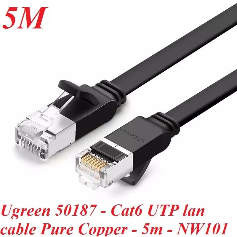 Ugreen UG50187NW101TK 5M màu Đen Cáp mạng LAN CAT 6 UTP dây dẹp - HÀNG CHÍNH HÃNG