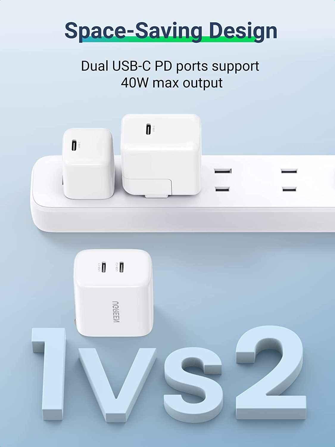Ugreen UG90299CD243TK 40W Bộ sạc nhanh 2 cổng USB-C chuẩn cắm US Màu Trắng - HÀNG CHÍNH HÃNG