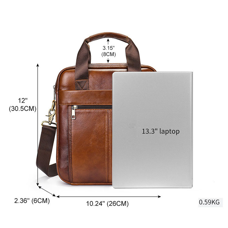 Túi xách đeo chéo nam vừa tài liệu A4 BHM8577 chuẩn da bò thật, vừa laptop 13.3"
